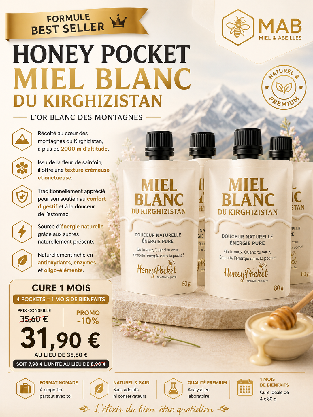Honey Pocket – Miel Blanc du Kirghizistan (80 g) – Image 4